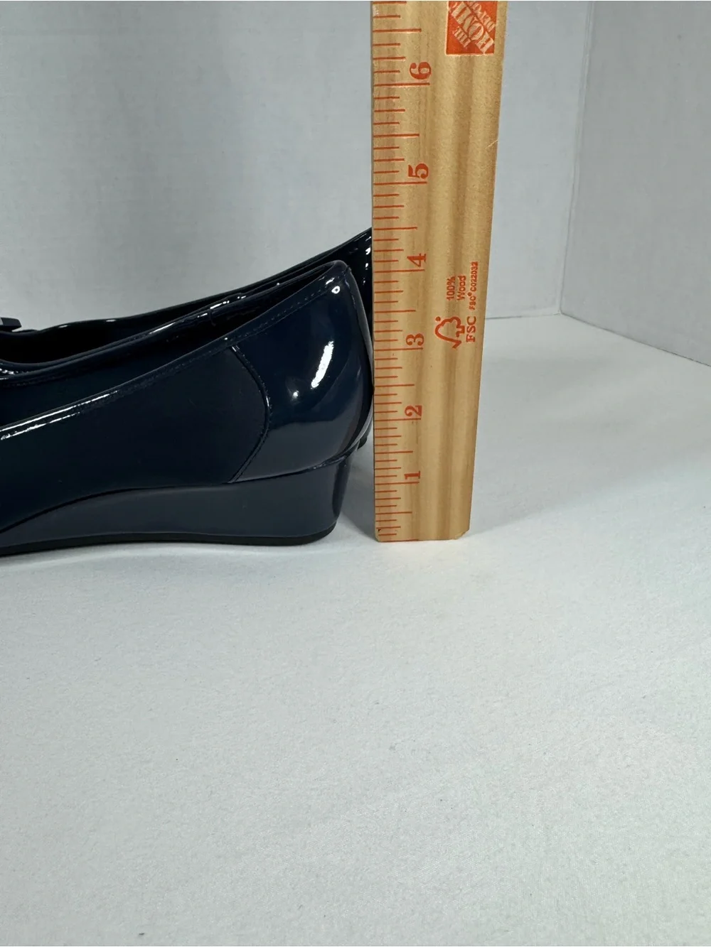Abella Berri Navy Blue Wedge Peep Toe Heels Size 8.5 New In Box Patent Trim Pump